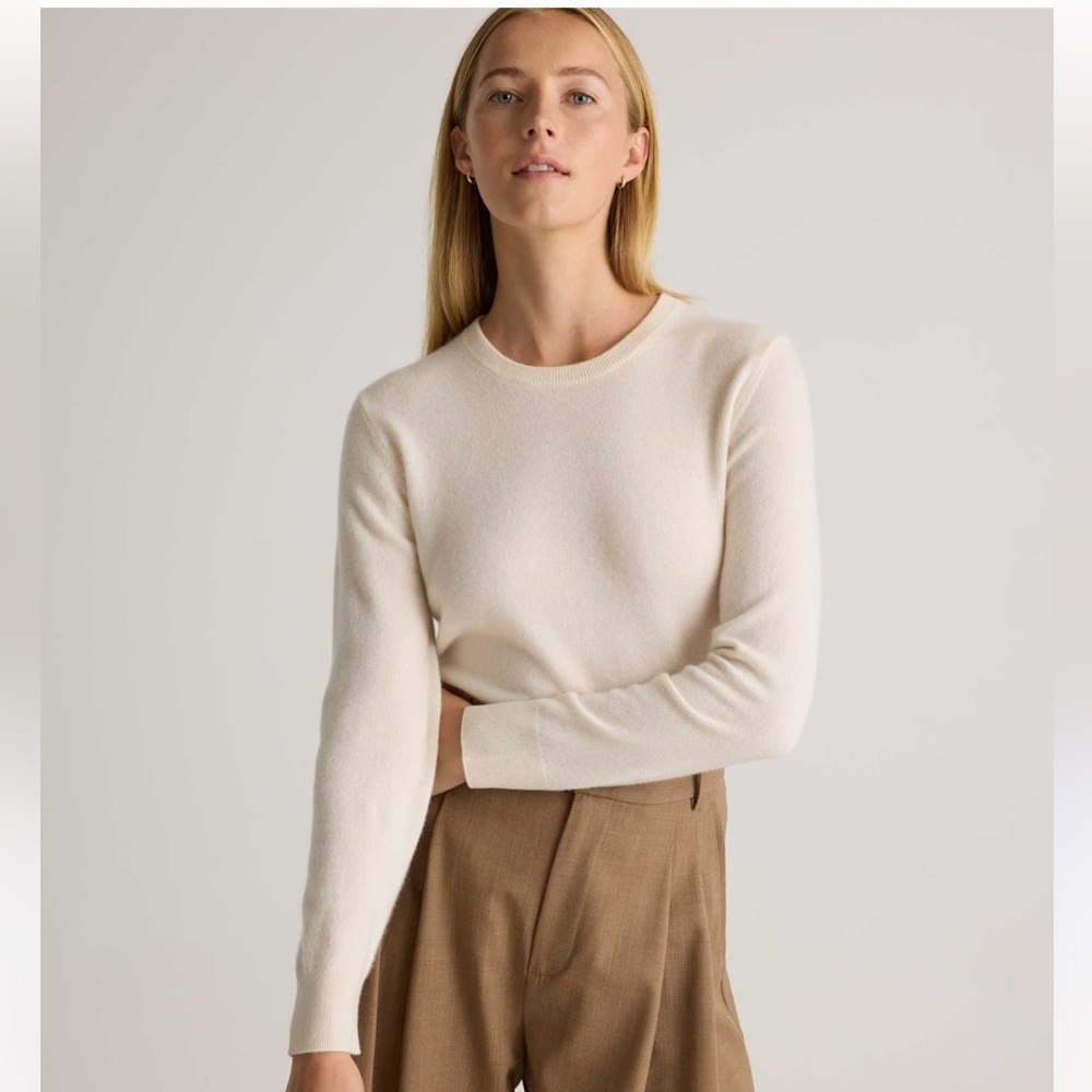Quince 100% Mongolian Cashmere Crewneck Ivory Sz XL Cream